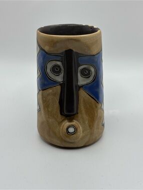 Designs by Mara Tiki Face Mask Studio Pottery Stoneware Mug  Mexico Colourful Lg